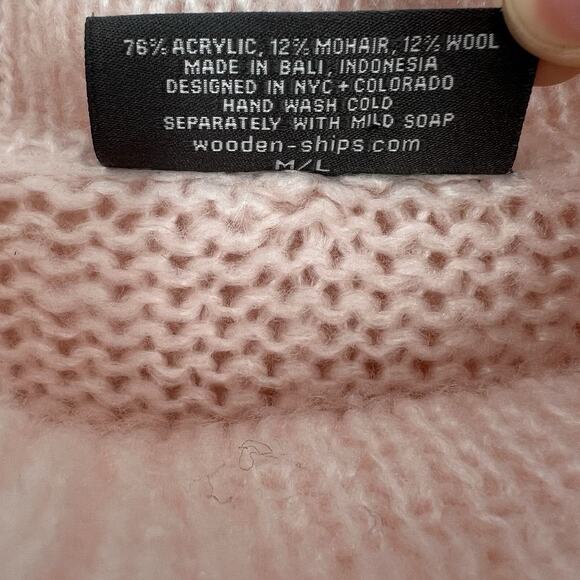 Wooden Ships Pink Gray Colorblock Cowl Neck‎ Wool Blend Sweater Women’s Size M/L - Picture 8 of 8